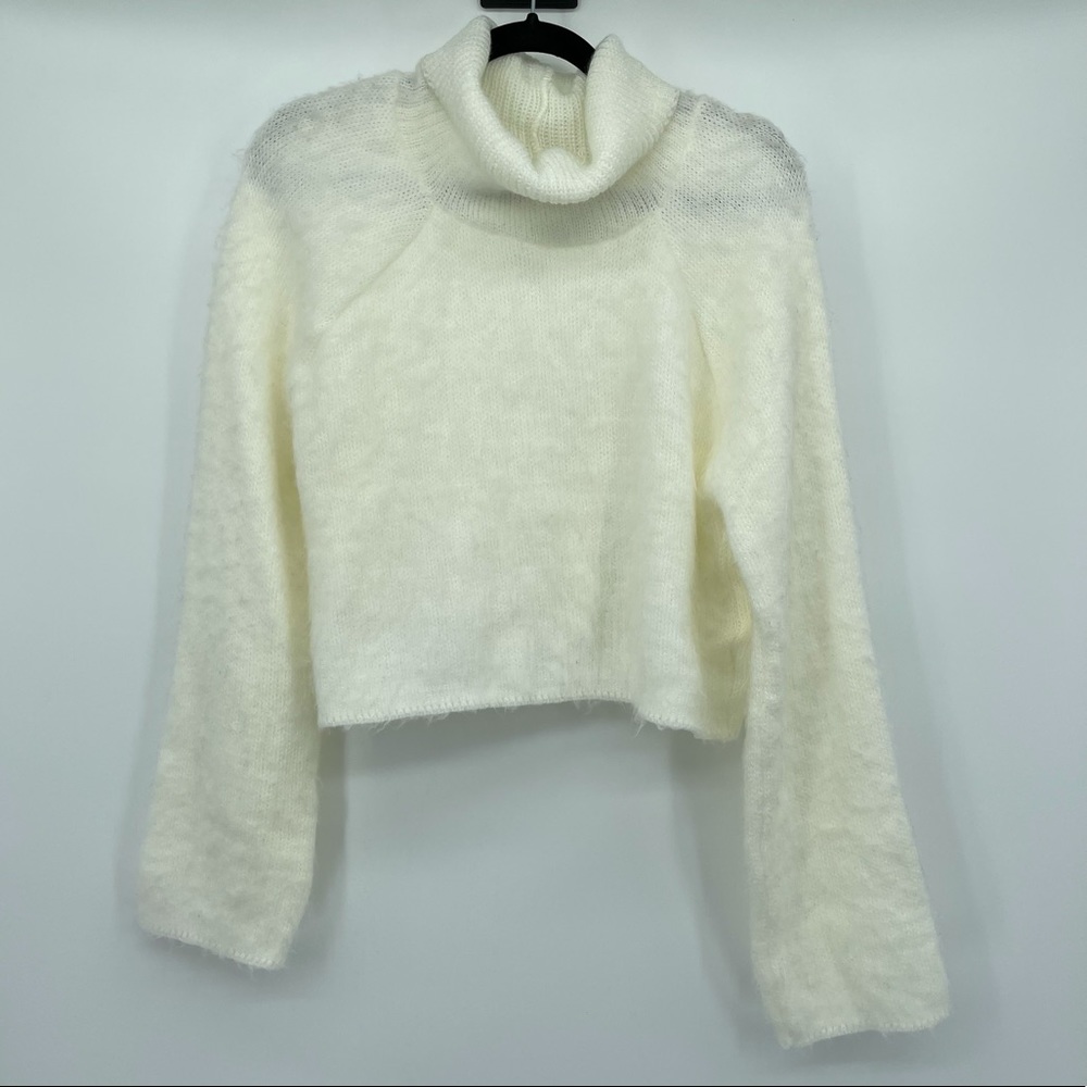 Abound Fuzzy Knit Crop Turtleneck Sweater Cream